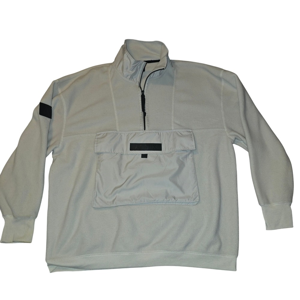 Acrux Fleece Sweatshirt‎ Men's Cream Large with Huge Front Pocket 1/4 zip Collar